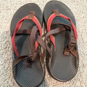 Brown and Red Sandals